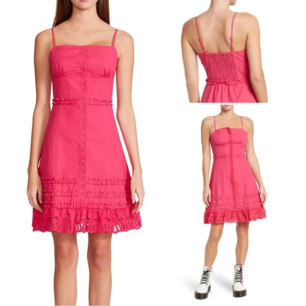 Betsey Johnson Sleeveless Snap Front Ruffled Slip Dress sz M